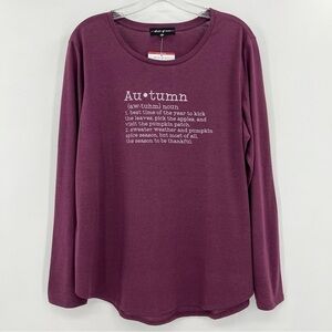 NWT State of Mine Plum Autumn Graphic Long Sleeve Crewneck Tee XL